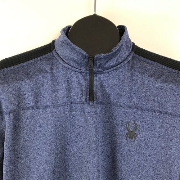 Spyder Active 1/4 Zip Pullover Men's Medium Navy Mock Neck ProWeb Wicking Logo - Picture 2 of 11